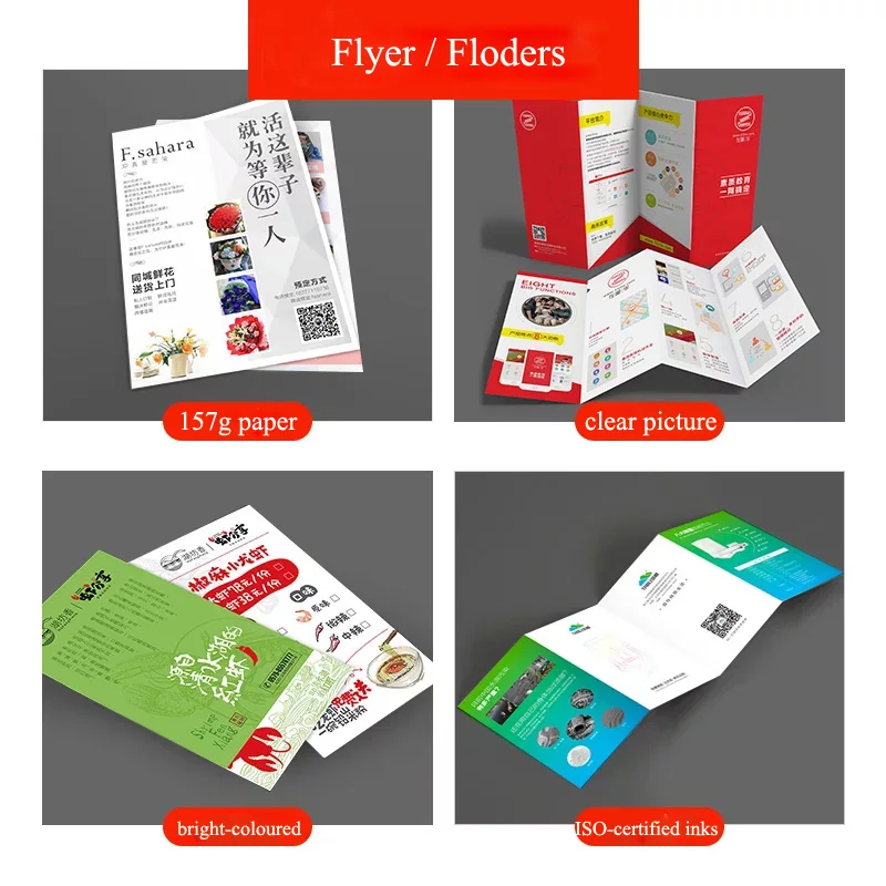 
New products custom a3/a4/a5 157gms glossy coated paper flyer, floding full color leaflet printing service 