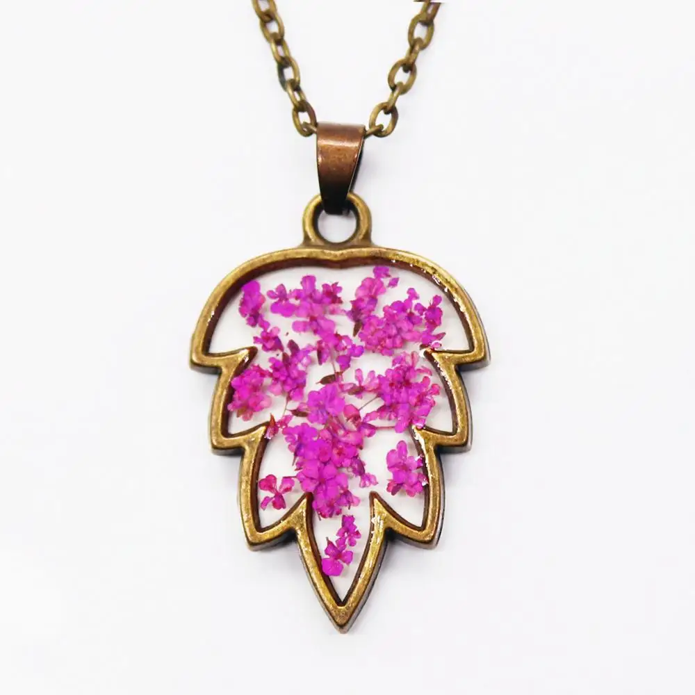 vintage grape shape old copper colour necklace supernatural real dried flower Minimalist necklace