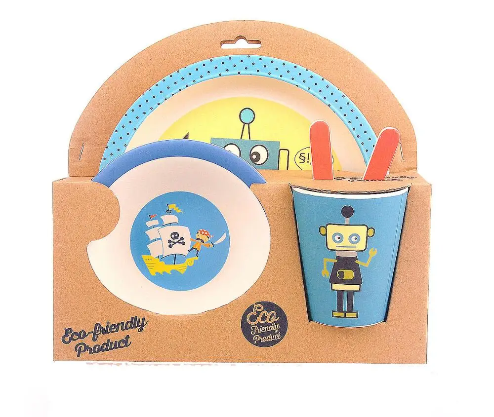 5pc Dinnerware Sets 100% Biodegradable Bamboo Fiber Children Dinnerware Set for Kids