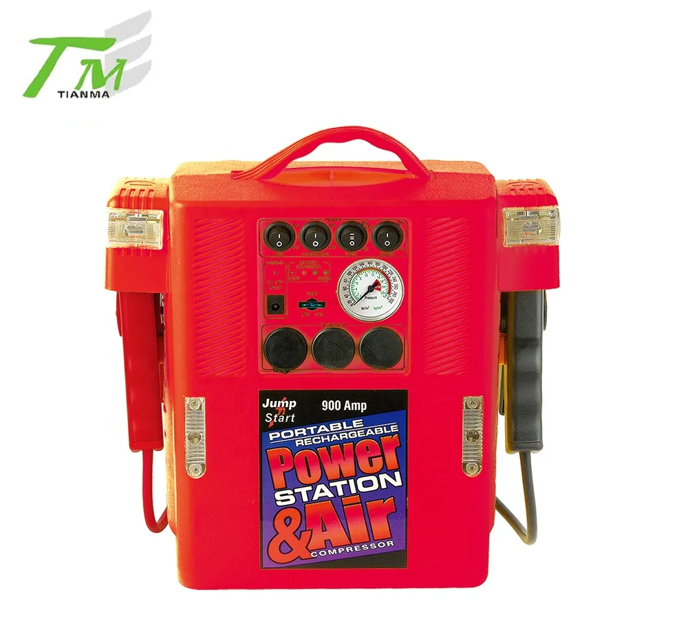 Vehicle emergency kit car battery jump starter power station with air compressor LED worklight and warning light