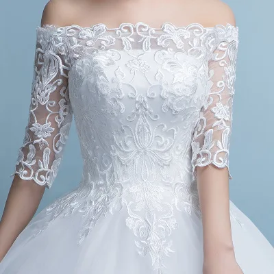 
Off Shoulder Lace Wedding Gowns 2018 with sheer Sleeves 