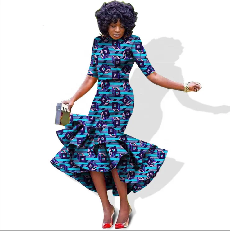 100% cotton full printing wax fabric African slim fit dress in half sleeve