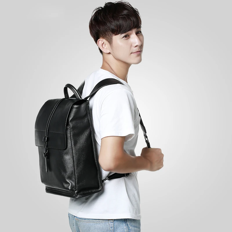 Korea famous brand 25l black school bag pu leather backpack with cooler compartment