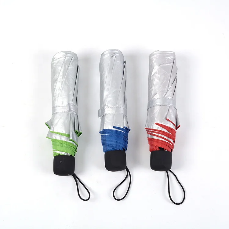 folding umbrella manual open with custom logo print Silver coated windproof UV protection promotion gift 3 fold umbrella