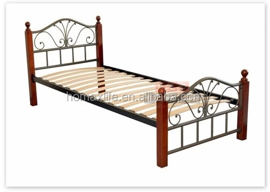 Latest Designs Metal Bed With Wood Legs General Use For Bedroom Furniture Metal Bed