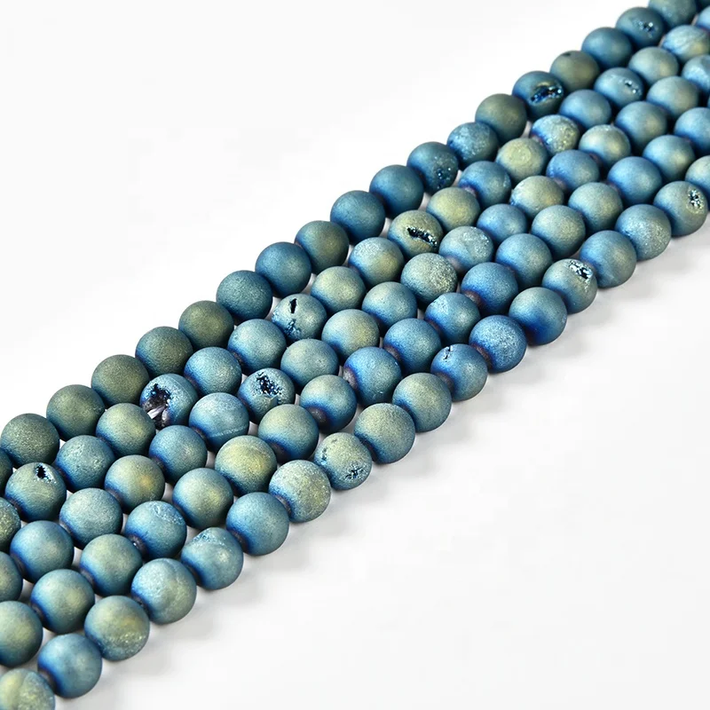 10MM Wholesale  Electroplated Semi-Precious Natural Druzy Agate Stone Gemstone Round Beads For Jewelry Makingg