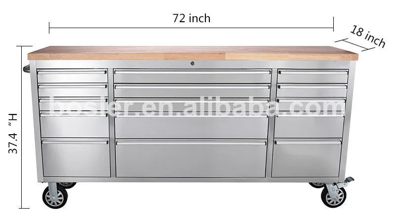 Stainless Steel Anti-fingerprint 15 Drawers Tool Box 72 tool Cabinet Work Bench
