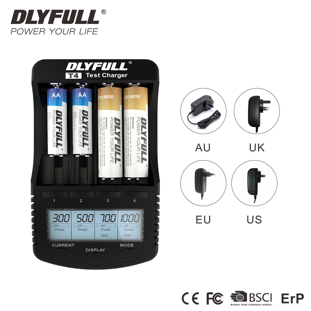 Dlyfull Smart 4 Slots China Factory Outlet NiMH lithiumion Universal Smart Battery Tester 18650 Battery Charger AA AAA