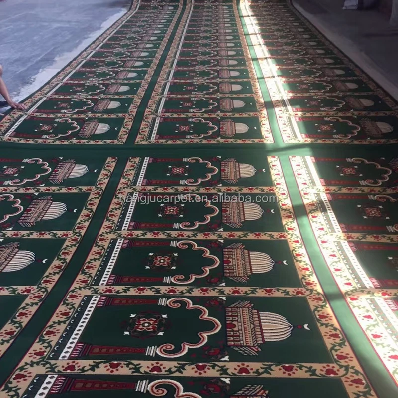 Axminster Green and Blue Wall to Wall Rolls Mosque Carpet And Rug for Mosque Masjid W-S78 Series