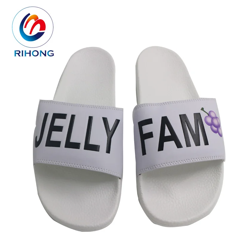 pu bathroom slipper logo rubber Beach pvc slides sandal women embossed embroidered logo custom women designer slipper slides