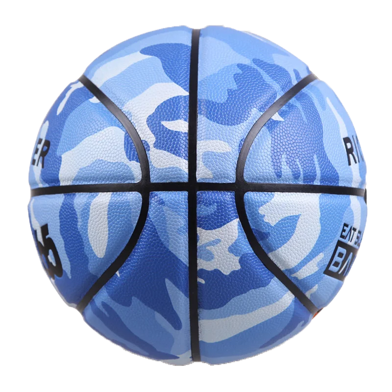 Size 7 Rubber Bladder Training 8 panels blue Basketball for apparel promotion