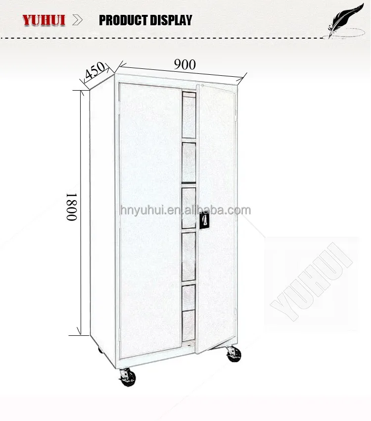 cold rolled steel wardrobe with casters / metal wardrobe with shelves and casters