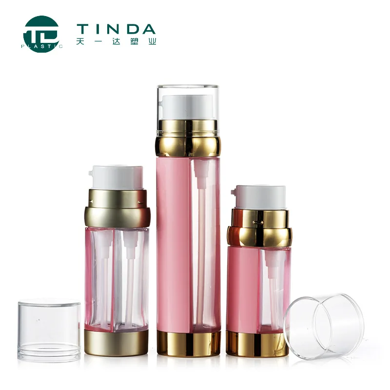 PETG Cosmetic Dual Chamber Bottles for Cosmetic Cosmetic Skin Care Containers Transparent Pink Empty Plastic Screen Printing