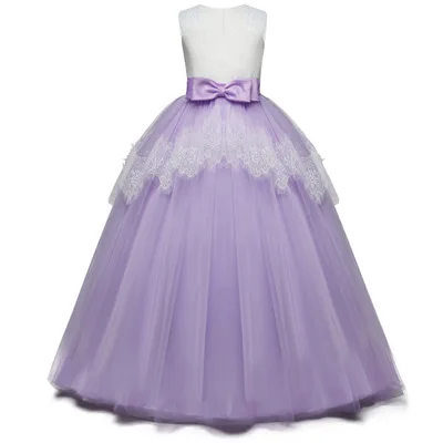 Pabasana blue tulle girl dress with embroidery lace and bow belt for party with quality warranty
