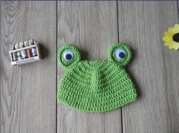 Newborn Photography Props Baby Hat Crochet Baby Green Frog Costume Caps Knitted Photography Photo Props Accessories