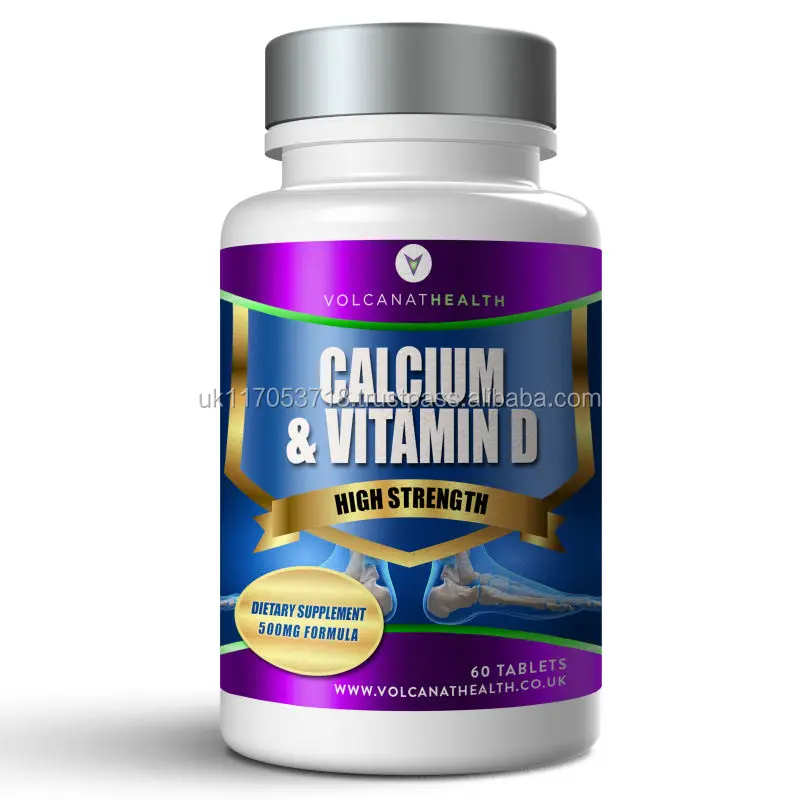 
Calcium and Vitamin D3 500mg Dietary Supplement Pills Volcanat Health Round Bottle 