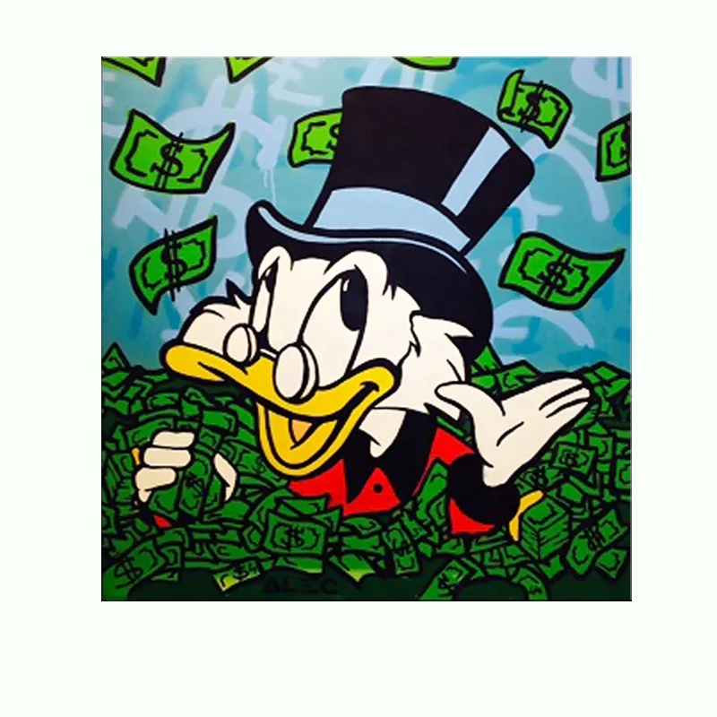 Money art Donald Duck Oil Painting Pop Art Canvas Painting for Club Shop Decoration