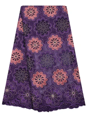 Lace product type cotton lace fabric SL0443 rhinestones swiss voile lace