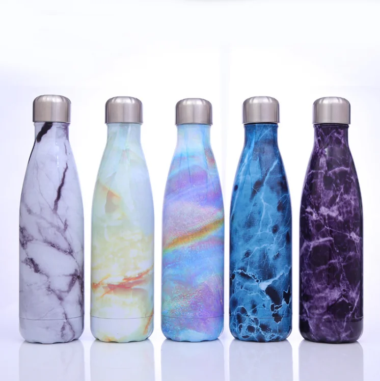 500ml coral blue marble cola bottle New design stainless steel water bottle custom logo for sports water bottle