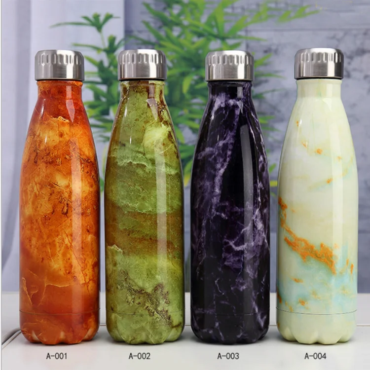
wholesale double wall stainless steel insulated marble water bottle flask marble thermos customized logo MOQ 200PCS 