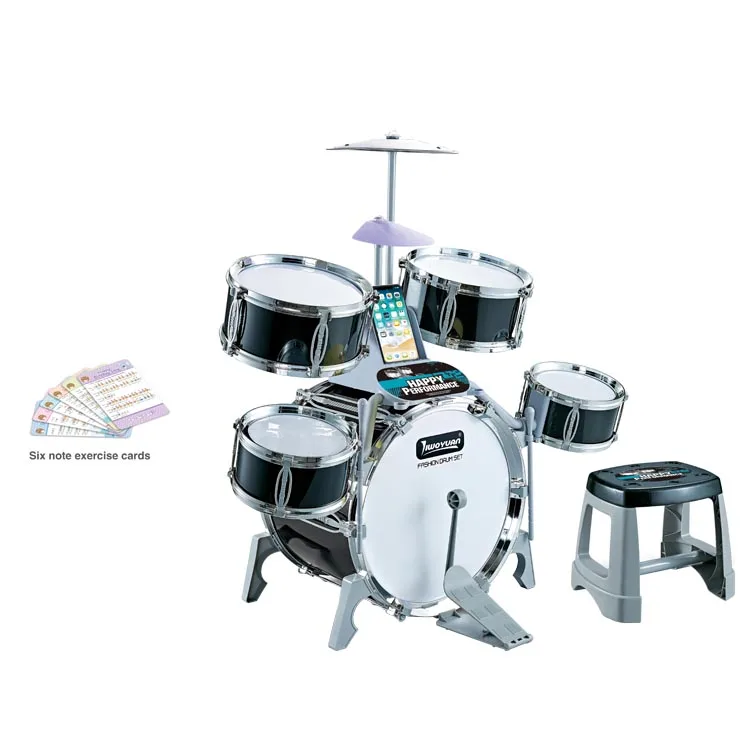 
New pp materials Black Color 5pcs Drum Toy Performer Happy Jazz Drum Set With Stool For Kid Play Drum Musical Toys 