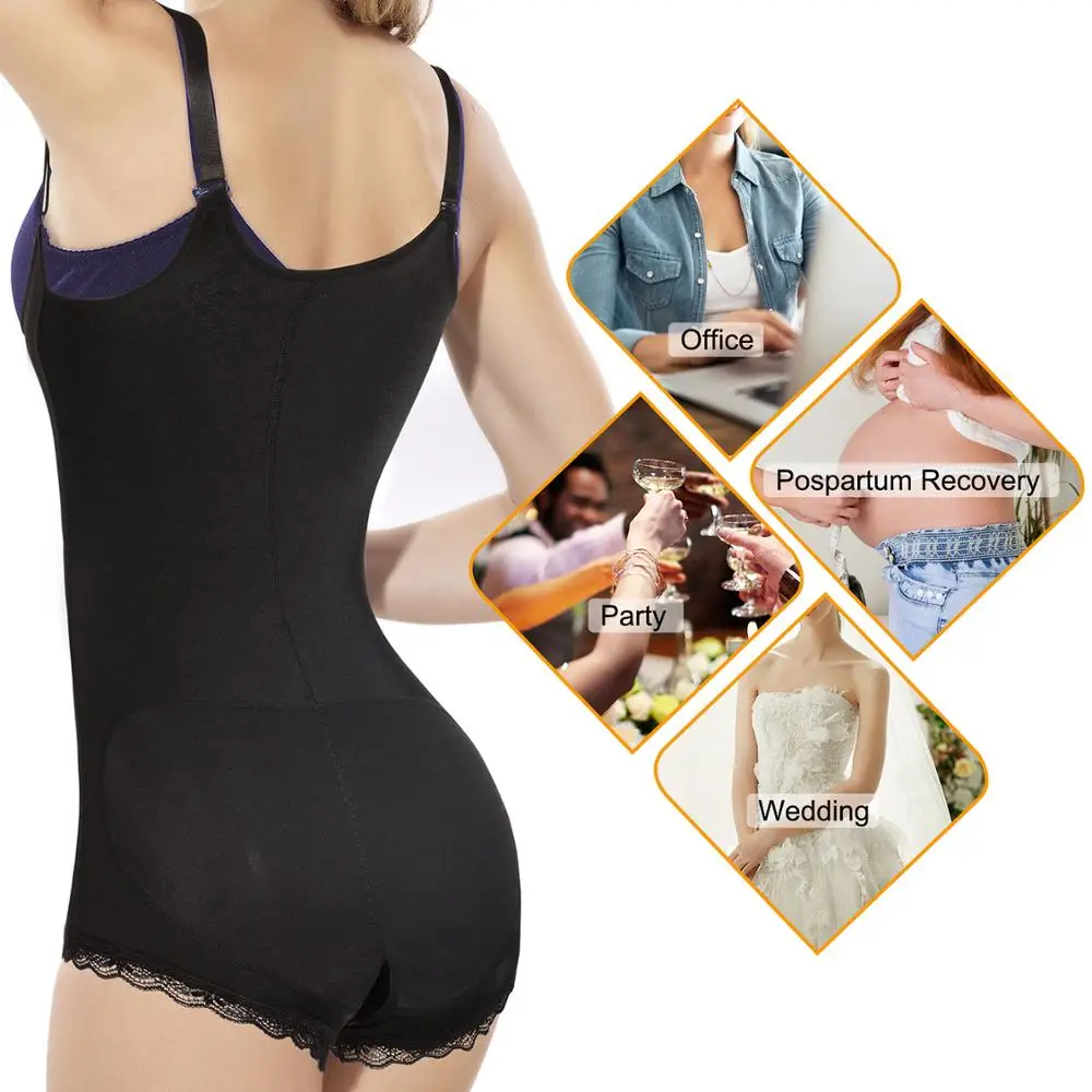 Women latex shapewear lace bodysuit tummy control waist trainer corset open crotch plus size zipper body suit shaper