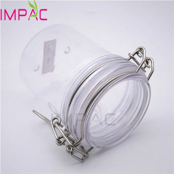 Empty clear airtight seal plastic jars with flip top for storage use