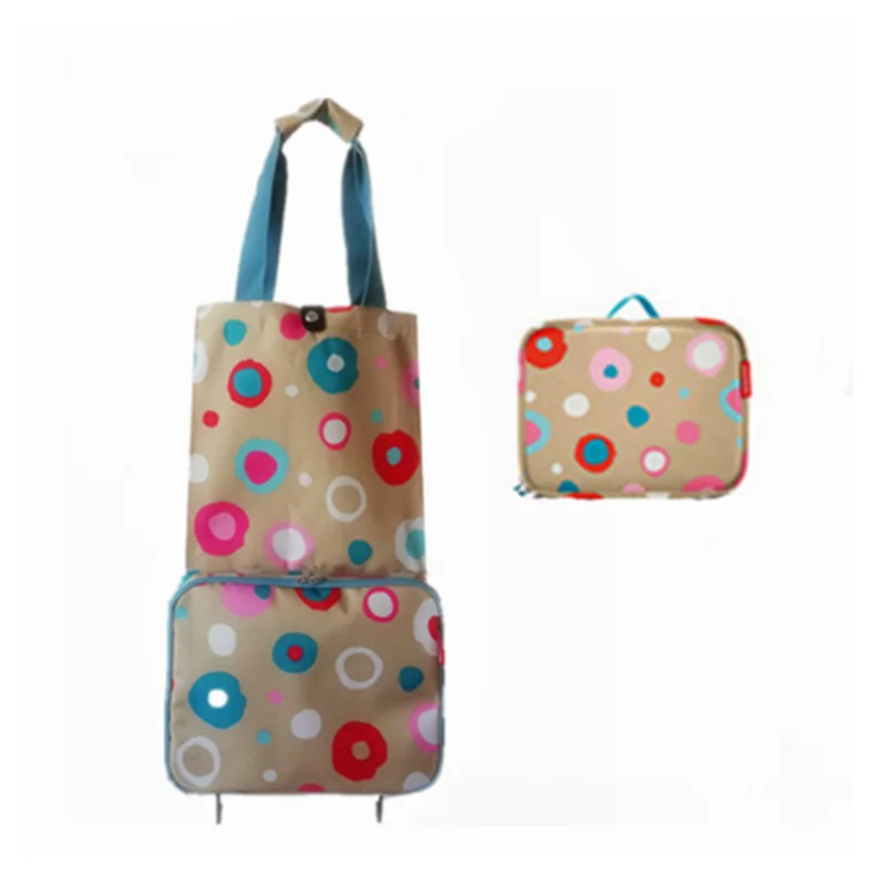 Foldable Trolley Bag Packable Oversized Tote with Wheels Shopping Grocery Bag