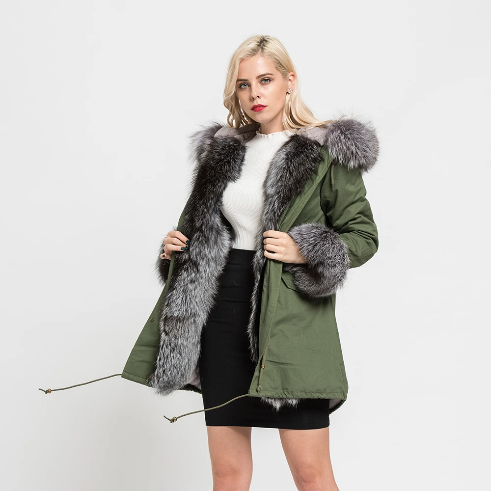 Rex Rabbit Lined Parka Winter Jacket Real Fur Parka Women With Fox Fur Collar Hooded
