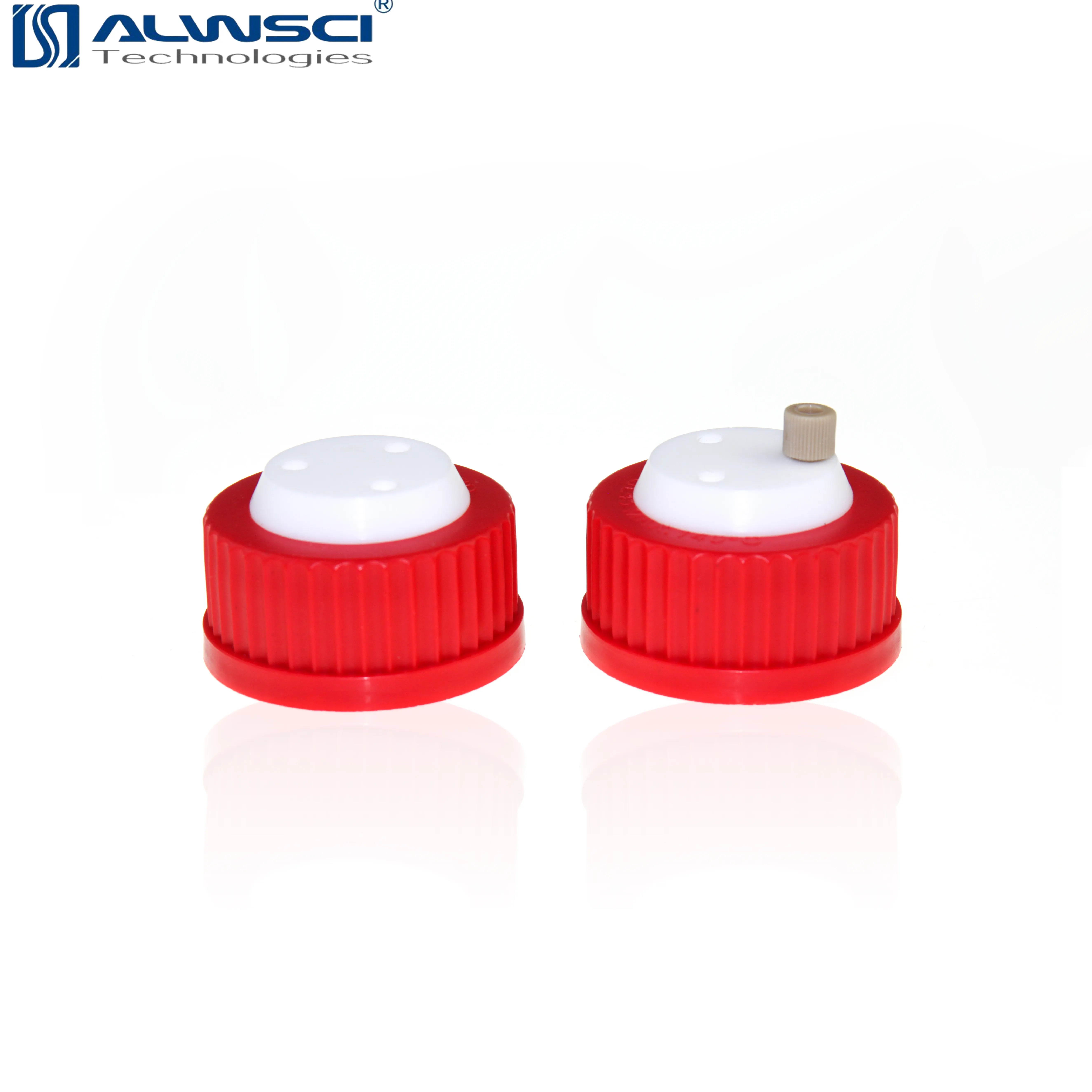 ALWSCI GL45 Safety Cap with PTFE insert three holes for 1/8 OD tubing match laboratory bottle GL45-208-B