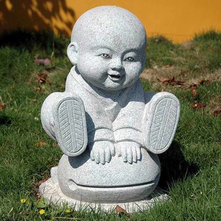 China cute baby sculpture stone granite playing little monk statue for garden or outdoor