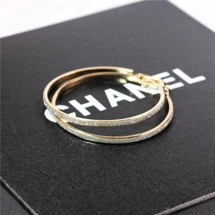 Wholesale Bulk Women Jewelry Earring Dull Polish Dubai Gold Plated Big Large Bali Hoop Earrings with Glitter