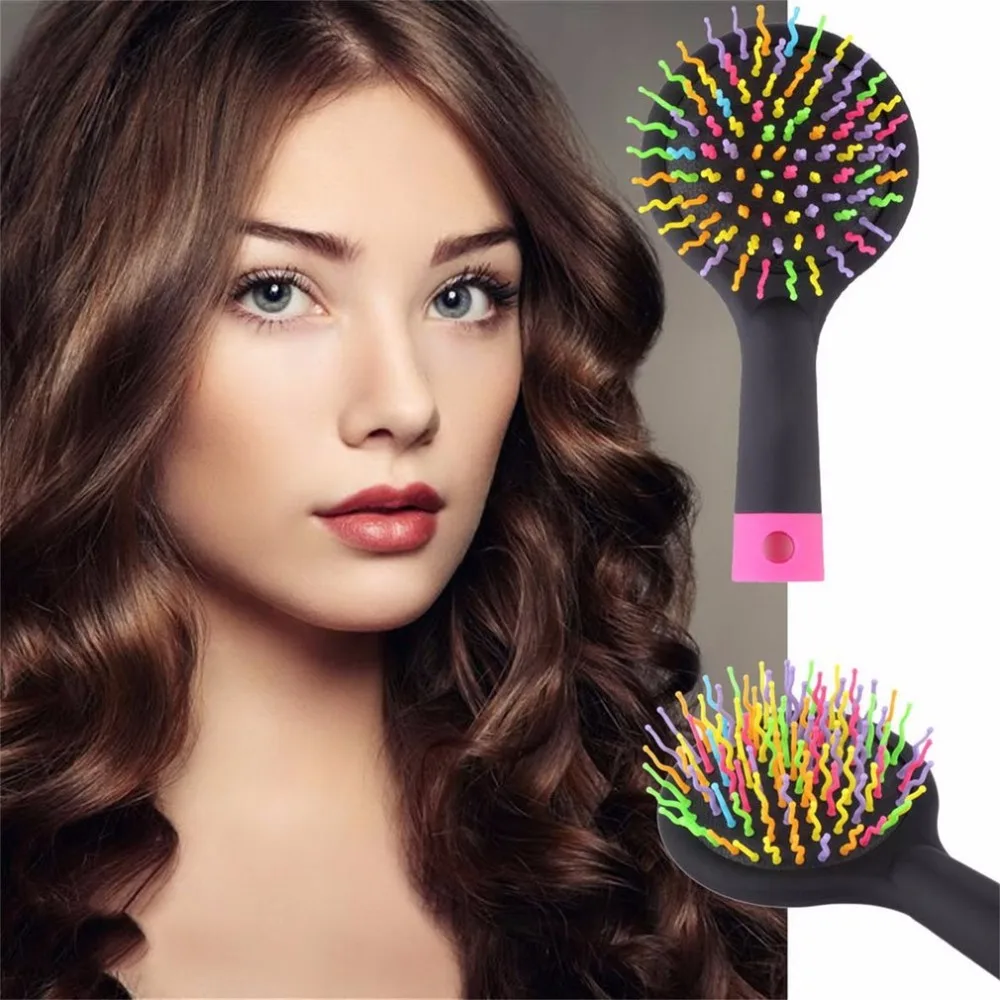 1 Piece  Rainbow Volume Anti-static Magic Travel Hair Curly Straightener Massage Comb Brush Styling Tools With Mirror