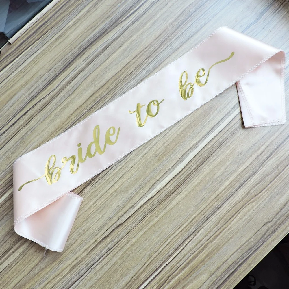 
double layer rose gold satin bride to be sash with gold shiny lettering for bridal shower hen party LP 