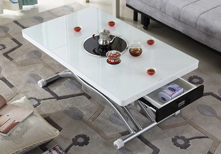 Поднимите вверх и вниз квадратный Многофункциональный стекла кофе и обеденный стол