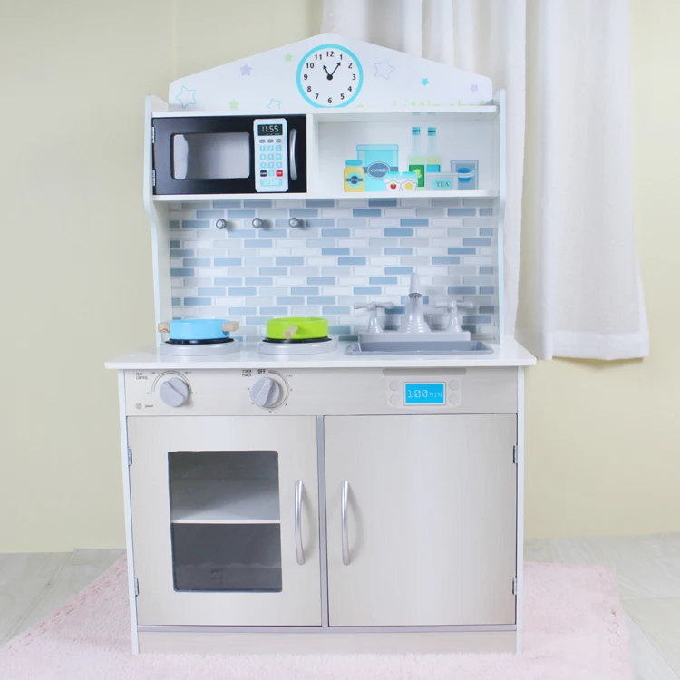 2021 New Big Size doule sides wooden kitchen  Kids Educational Toys Wooden Kitchen For Kids