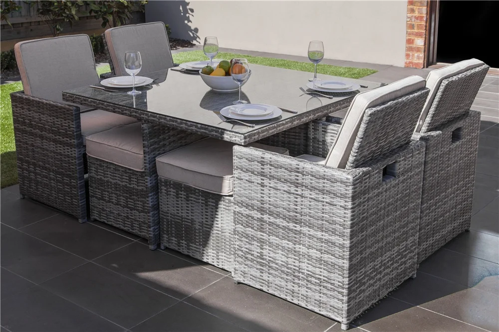 9 шт., набор плетеных кубических обеденных столов для сада