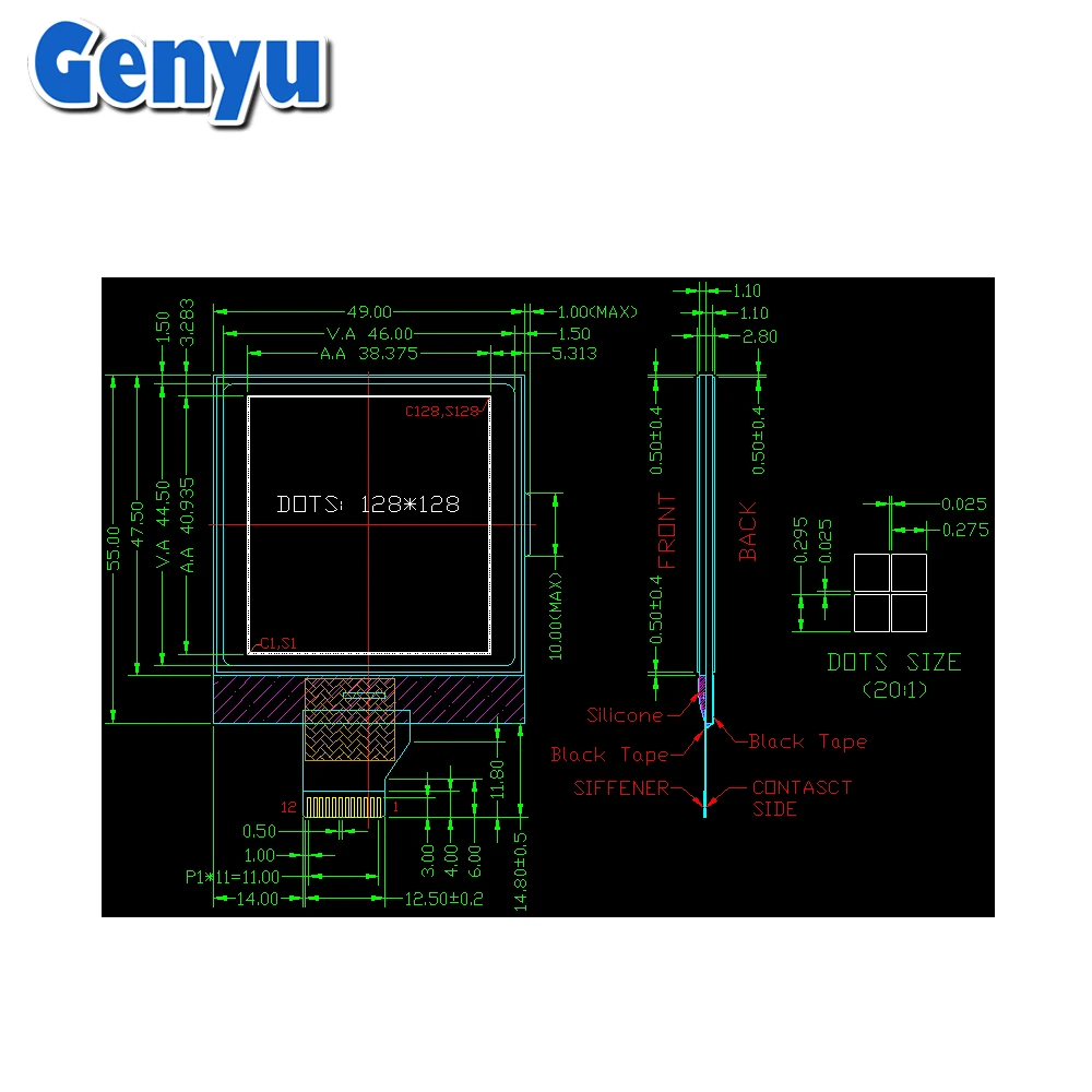 COG + FPC Тип FSTN положительный 128x128 Графический ЖК-дисплей для комбинированного замка