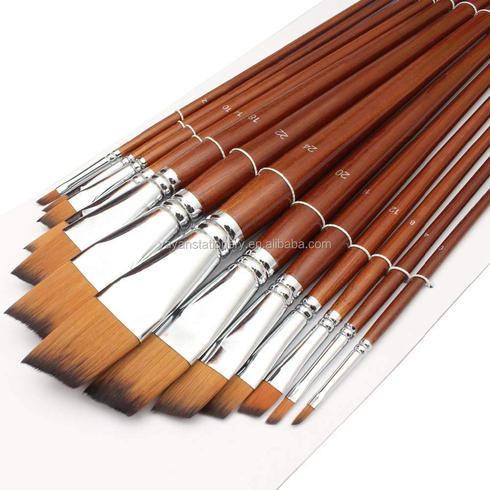 13PCS Multi Bi color Synthetic Nylon Hair Shape Short Yellow Wooden Handle Acrylic Paint Brush Set,Watercolor Oil Paint Brushes