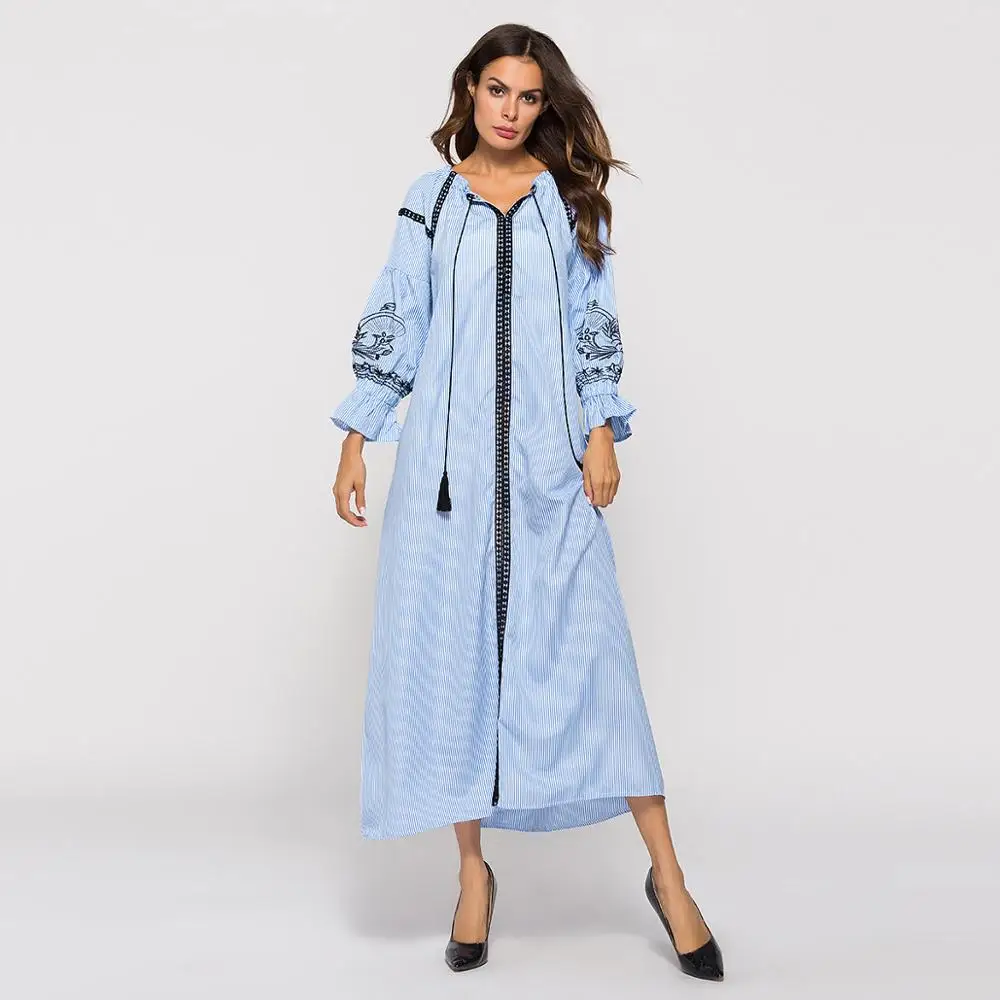 Beauty Embroidery Muslim Long Sleeve Abaya Muslim Dress For Women