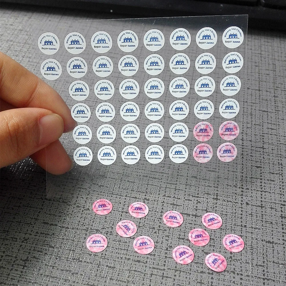 8mm Water indicator color change mobile phone warranty sticker with two colors printing