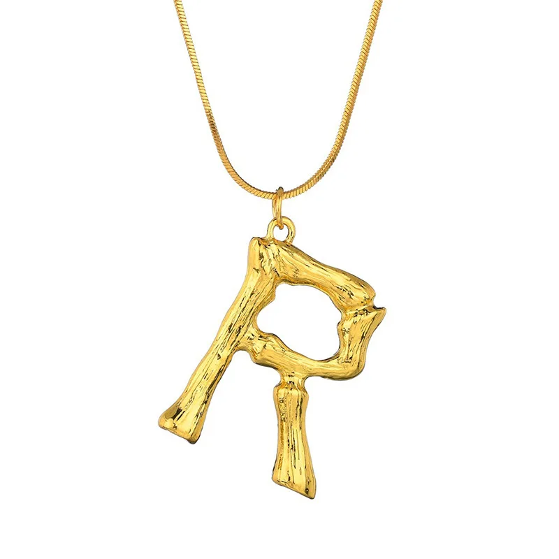 Hot Selling New Design Statement A-Z Bamboo Letter Necklace Gold Plated  Metal Alphabet Pendant Necklace Jewelry