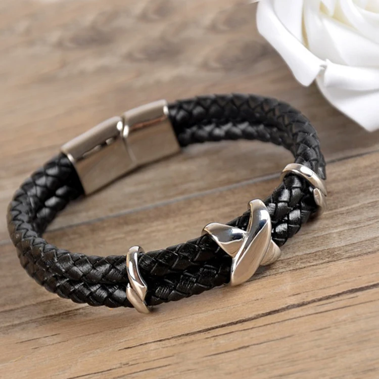 
magnetic leather rope bracelet for men and women wrap leather bracelet wholesale 