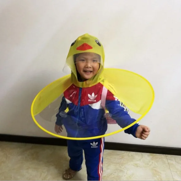 Hand free customized logo   children UFO umbrella hat raincoat