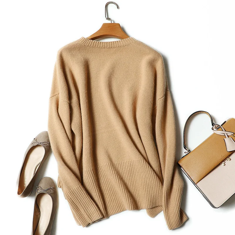 Women winter heavy sweater crew neck long sleeves pullover sweater 100% cashmere sweaters for ladies