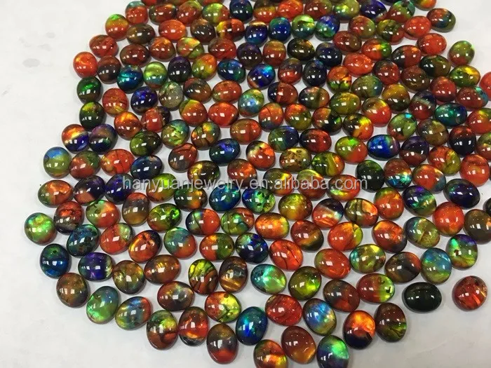 Wholesale ammolite stones 8x10mm oval cabochon glass stones ammolite for jewellery