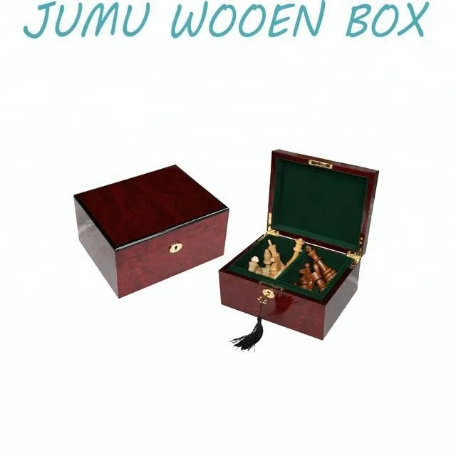 dark brown lacquer finish wooden chess packaging box