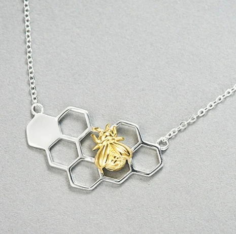 Wholesale 925 sterling silver honeycomb design honey queen bee pendant necklace women jewelry
