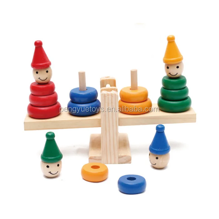 Wooden Clown Rainbow Stacker Seesaw Balance Scale Board Balancing Game Kids Early Education Toy Birthday Gifts