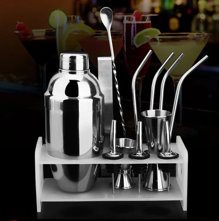 Luxury 350ml 5pcs stainless steel bartender shaker cocktail mixing set high grade metal club whiskey bar tool gift set